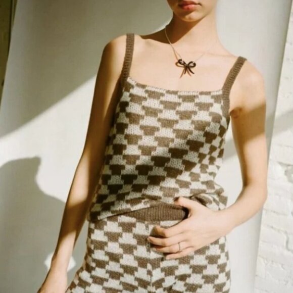 Lisa Says Gah Two Piece Set Knit Lucinda Vintage Rug Mocha Brown Cream M/L - Picture 1 of 7